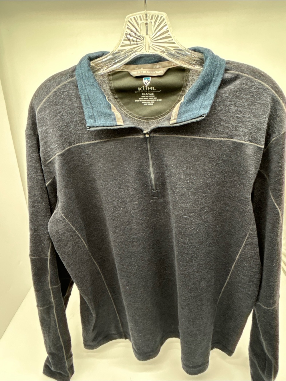 Kuhl Men's Quarter Zip Pullover Sweater - Charcoal with Blue Collar XL